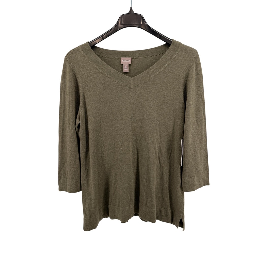 NEW Chico's Pullover Womens 2/Large Sweater Green Grape Leaf Heather Cashmere